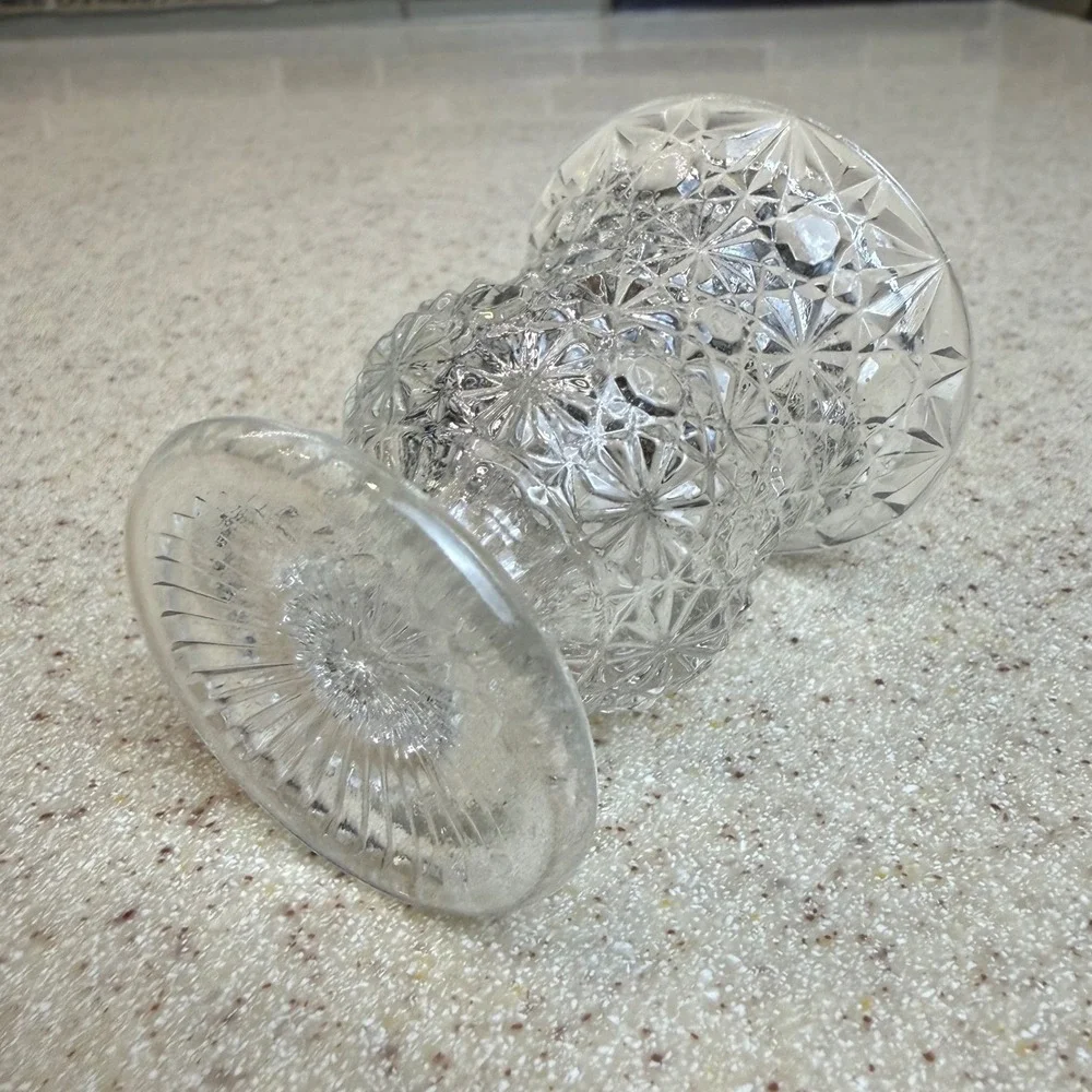 VTG Clear Pressed Glass Pedestal Toothpick Holder Starburst Pattern 2.5